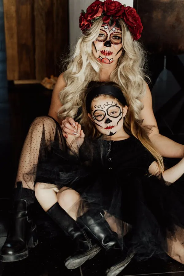 Family with Skull Makeup Enjoying Halloween Celebration