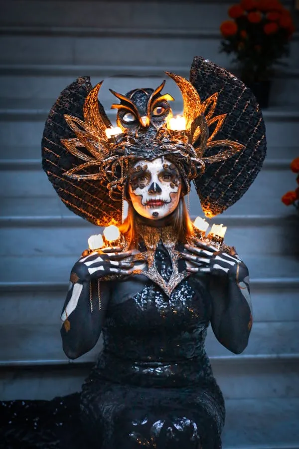 Female Skull Themed Costume with Ornate Accessories image