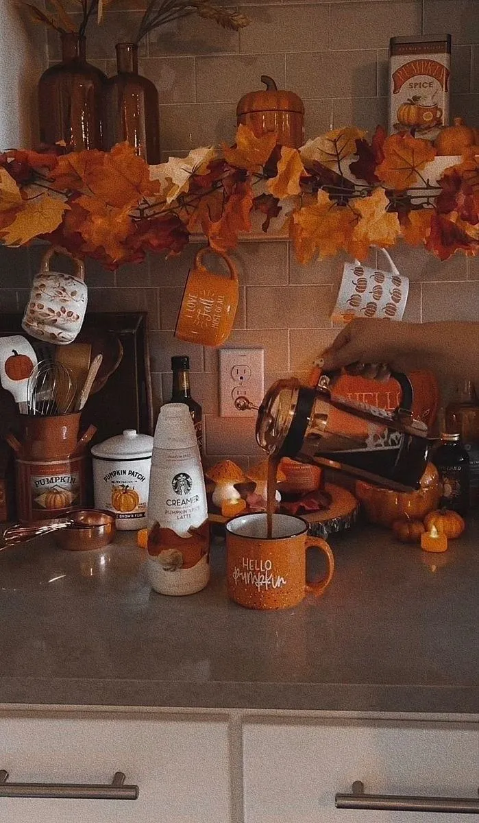 Festive Halloween Kitchen Counter with Pumpkin Decor