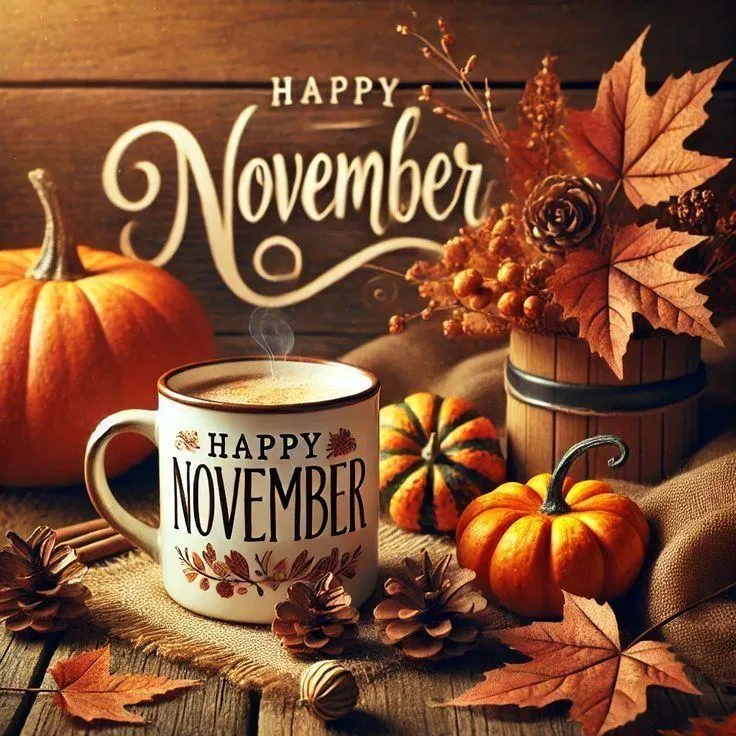 Festive November Scene with Pumpkins and Seasonal Decor