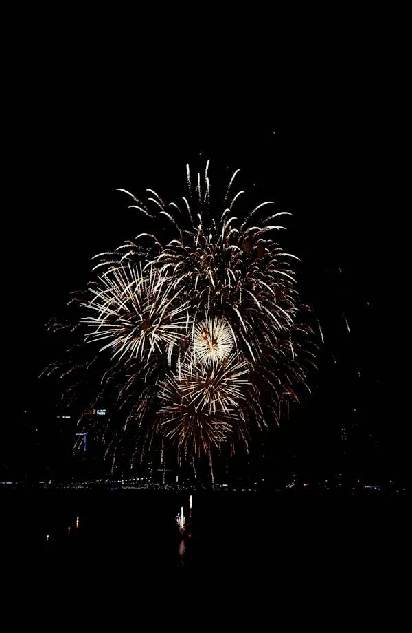 Fireworks Blooming Brightly in a Clear Black Night Sky