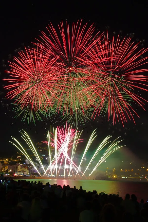 Fireworks Bursting above a Crowd Celebrating New Year
