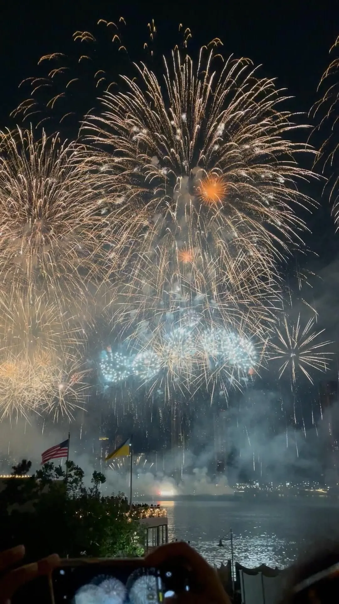 Fireworks creating a colorful explosion in the night sky