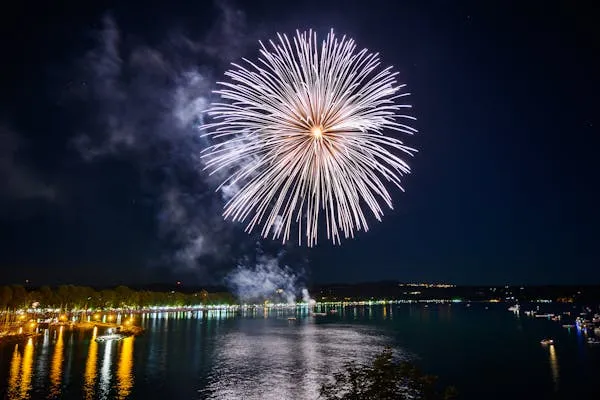 Fireworks Display over Water Capturing Vibrant Colors