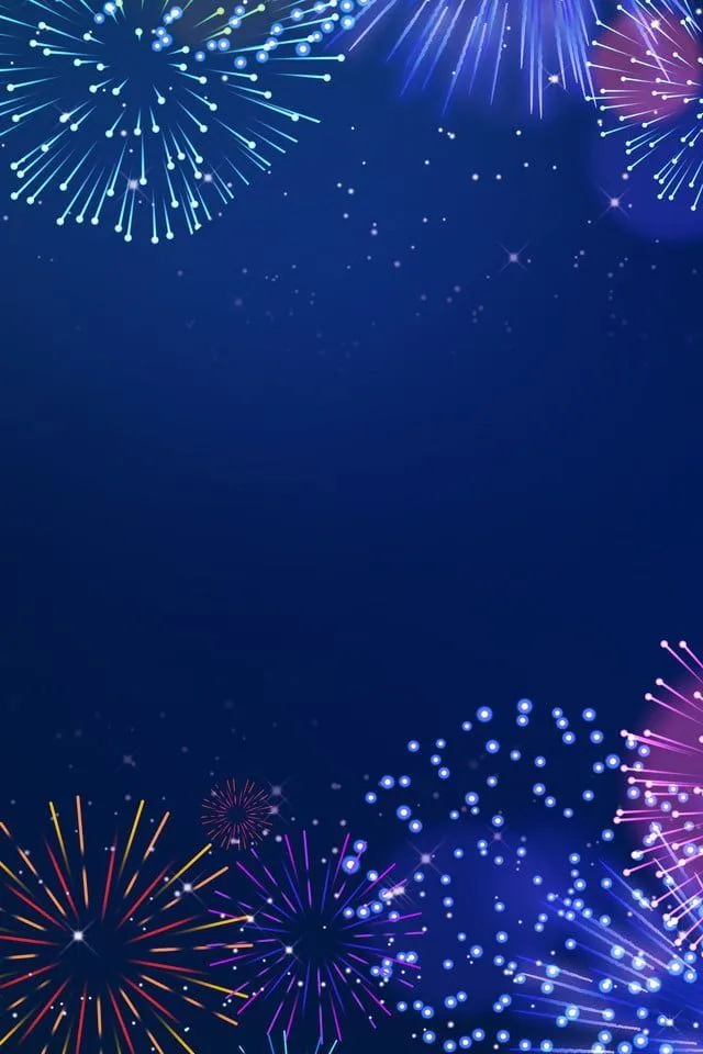 Fireworks display with blue background and glowing lights