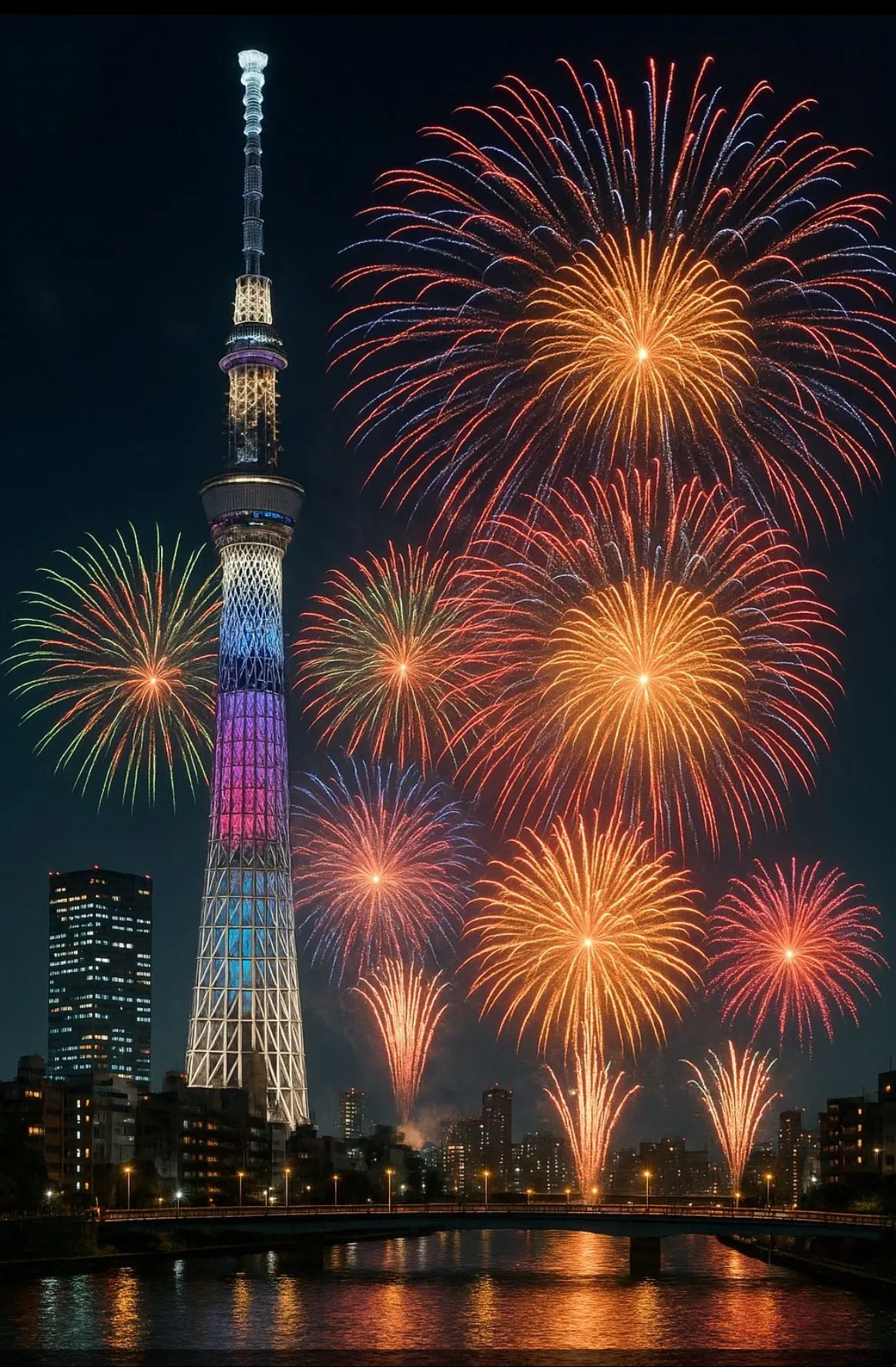 Fireworks Display with Tokyo Tower in the Background