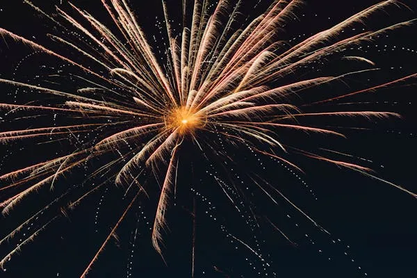 Fireworks exploding in radiant streaks through the sky