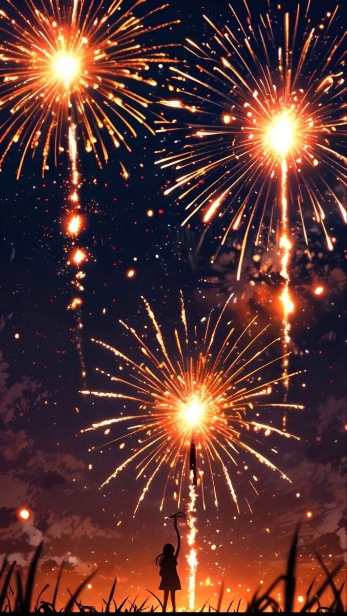 Fireworks exploding in the sky with golden bursts Wallpaper
