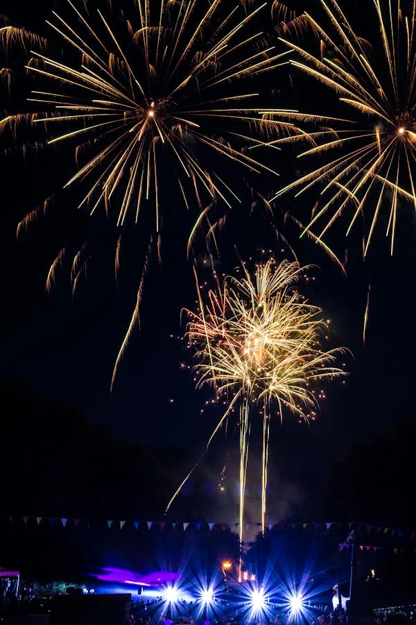 Fireworks exploding over a lake at a celebration event 4K