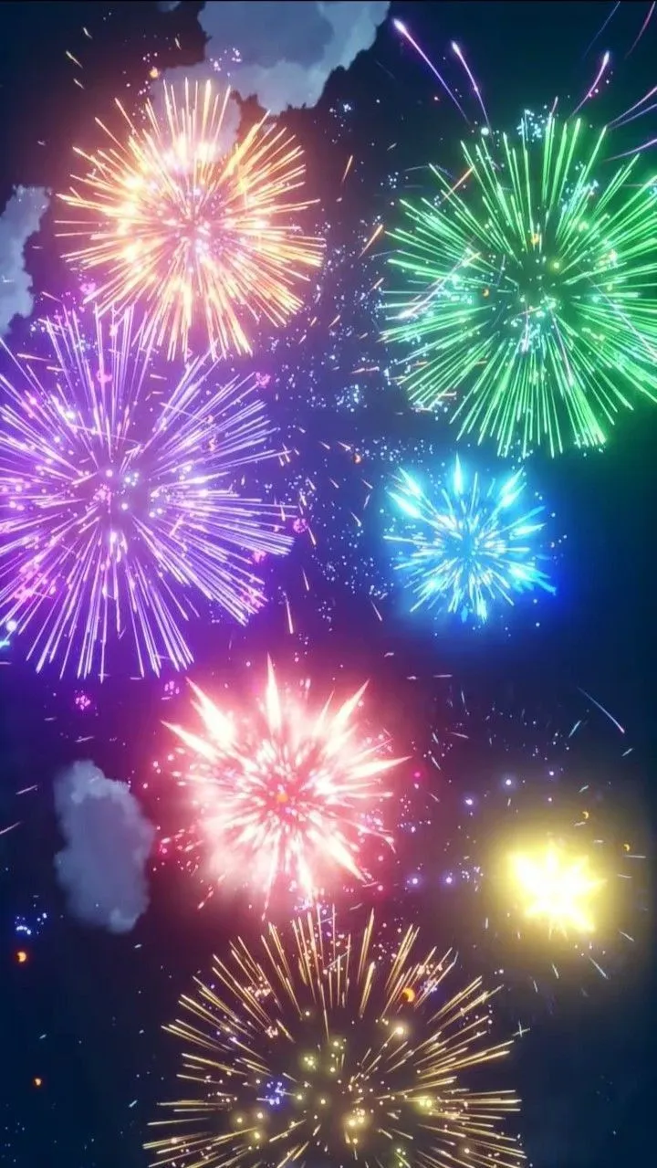 Fireworks in the sky with a mix of blue and red hues