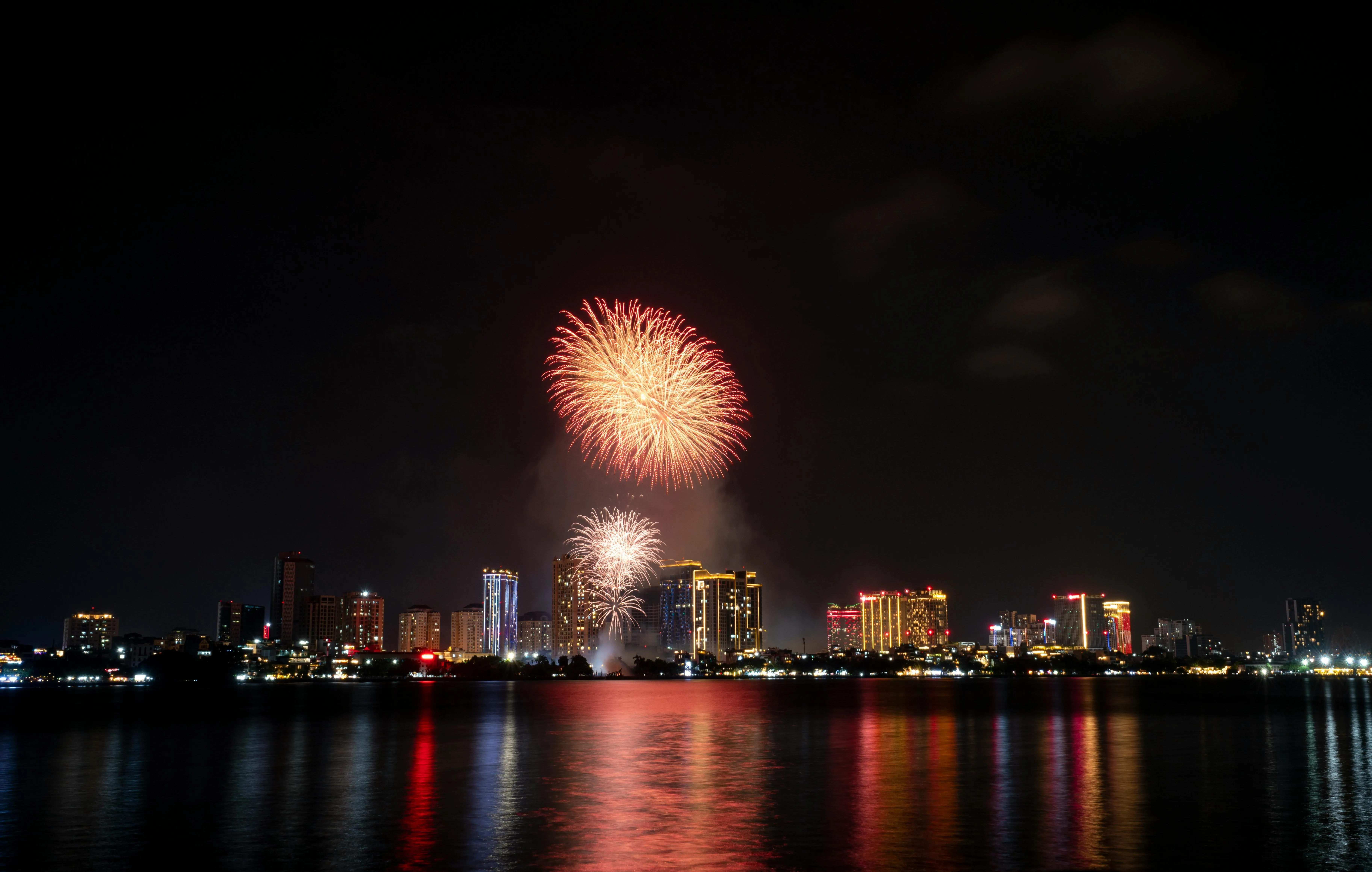 Fireworks over the Skyline of the City at Night Wallpaper