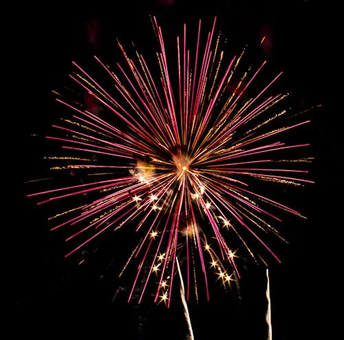 Fireworks radiating brightly with symmetrical patterns