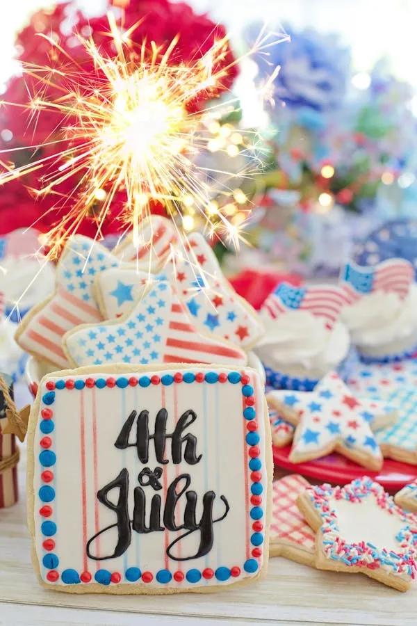 Fireworks Sparkling Near Cupcakes and Celebration Treats