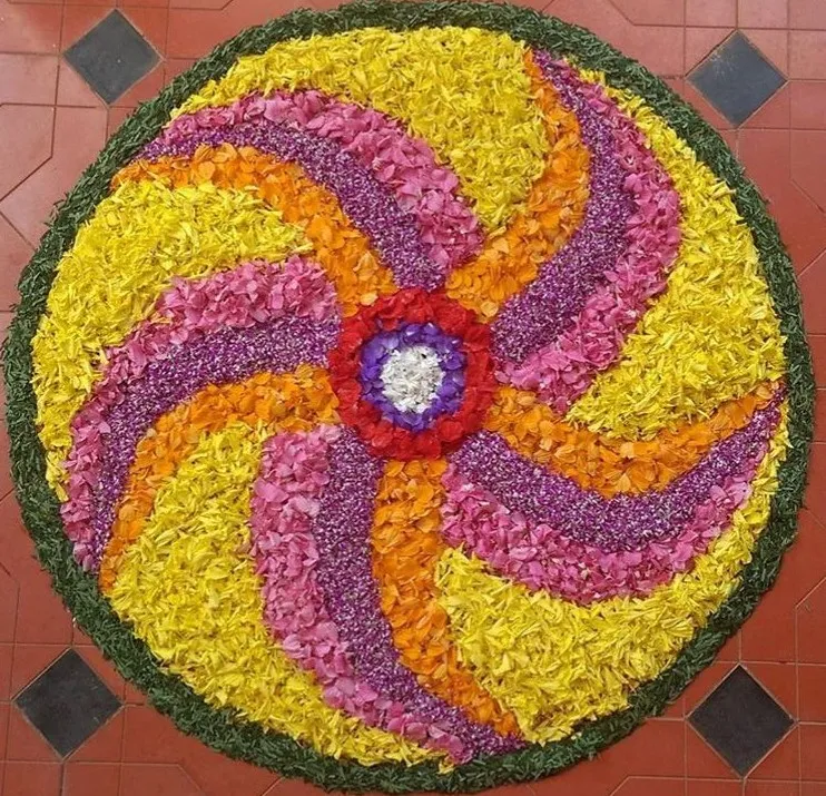 Floral Athapookolam Onam Design with Colourful Flower Petals