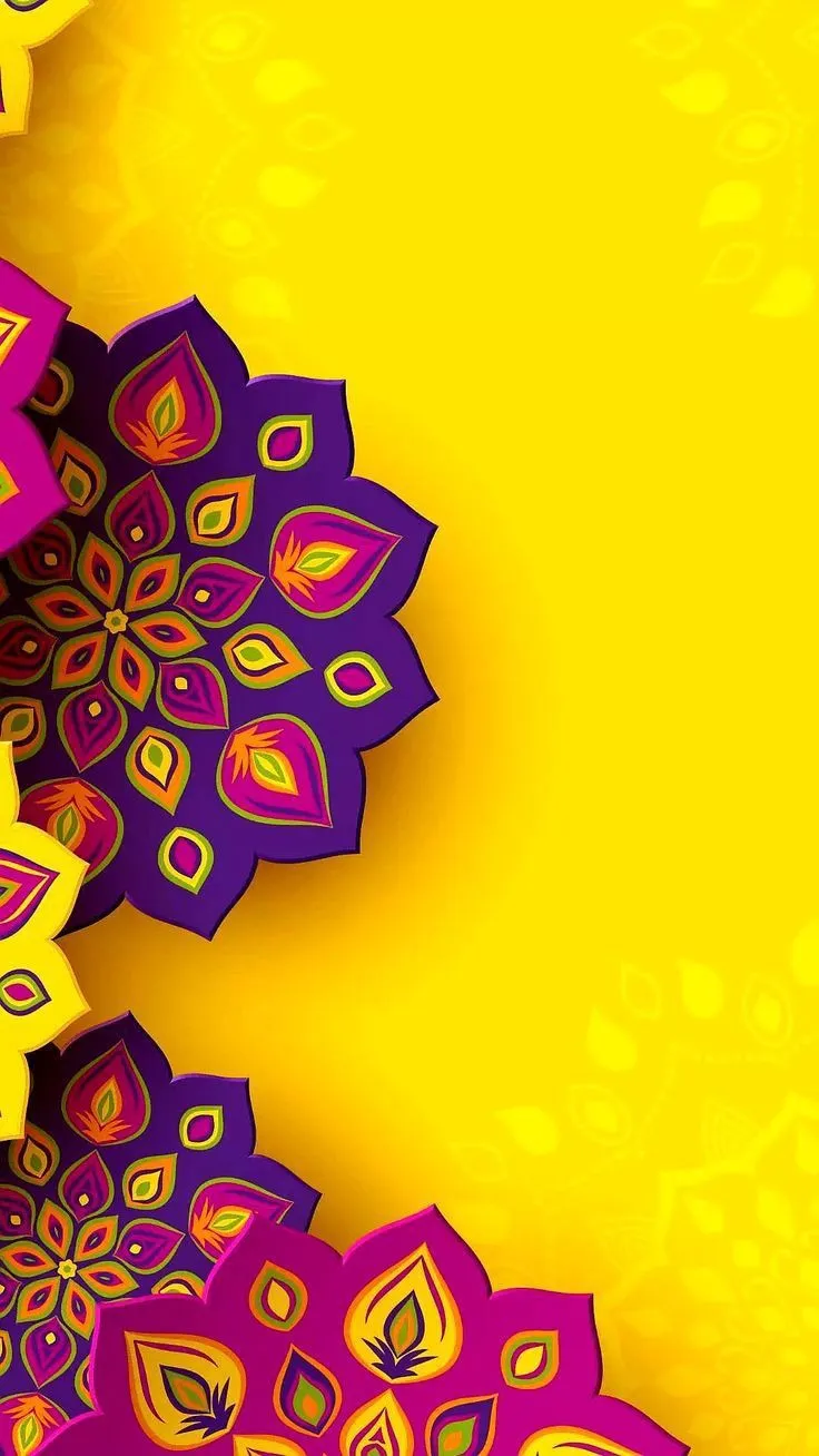 Floral design in purple and yellow with yellow background
