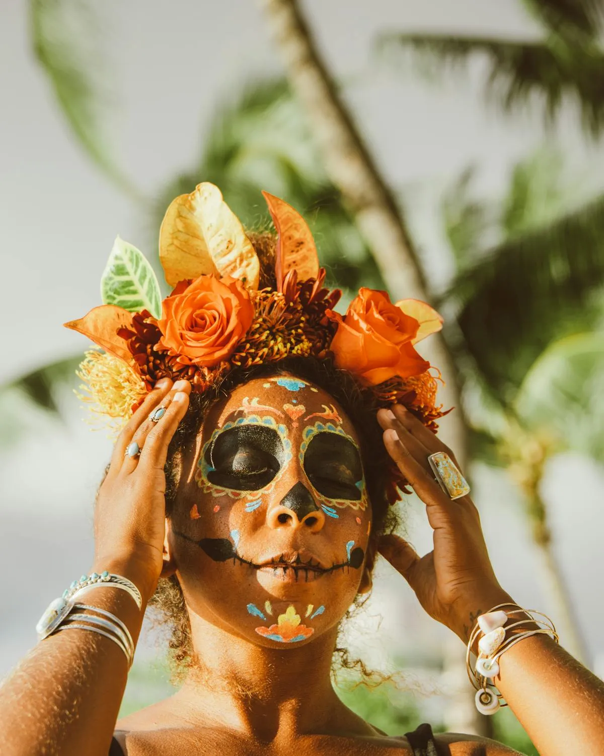 Floral Skull Makeup for Day of the Dead Celebration