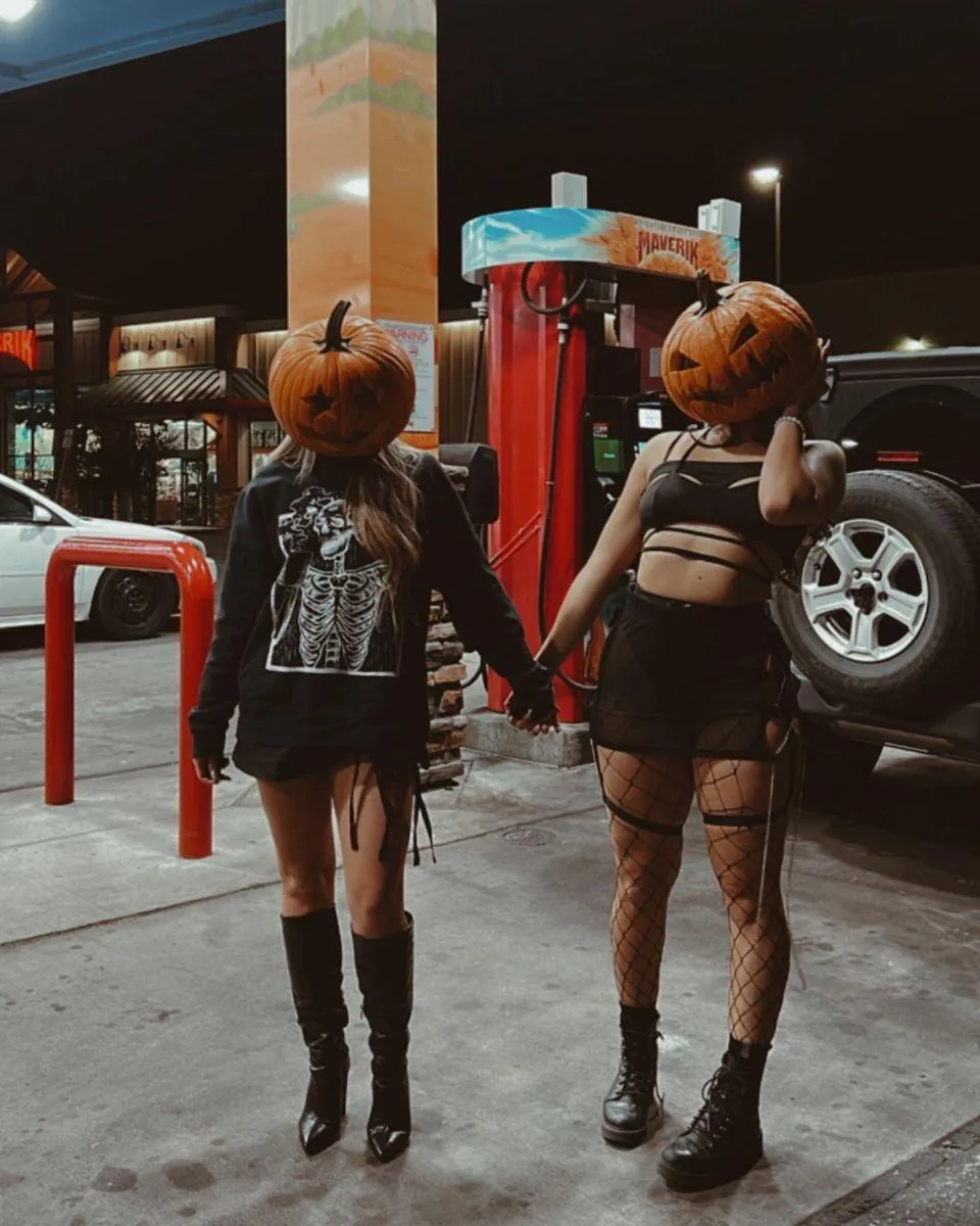 Friends with Pumpkin Heads at Urban Halloween Gathering