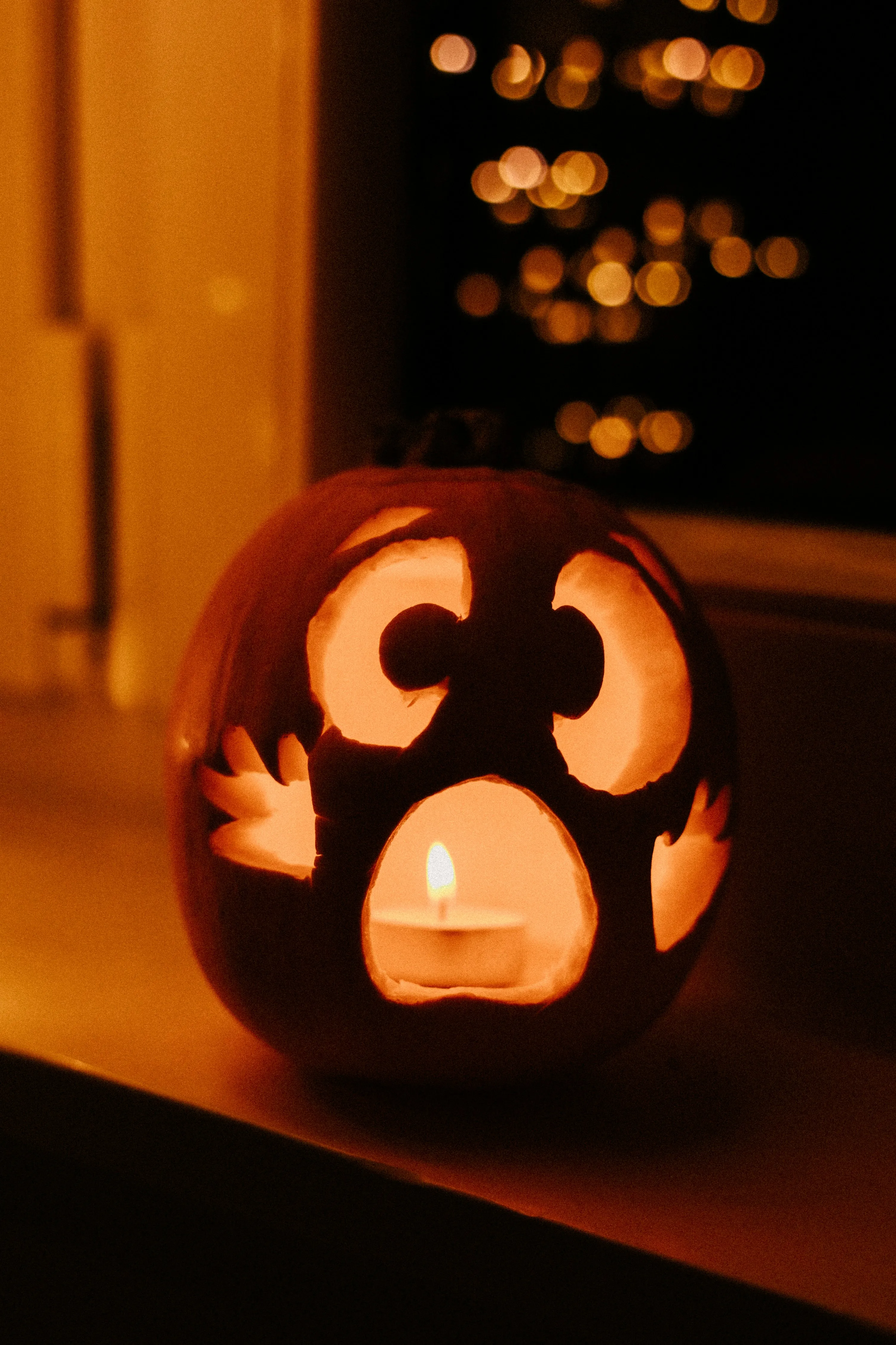 Funny Ghost Face Carved on Glowing Pumpkin HD Free Image
