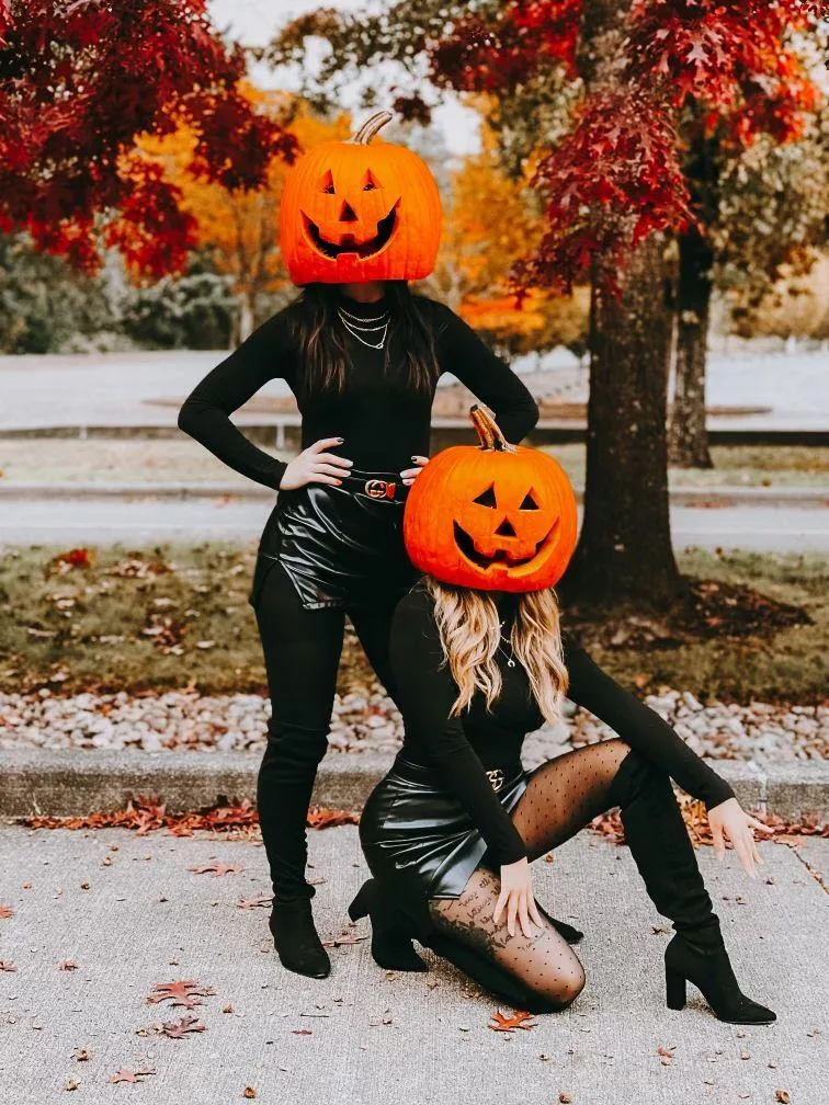 Funny Pose of Friends Wearing Pumpkin Heads HD Wallpaper