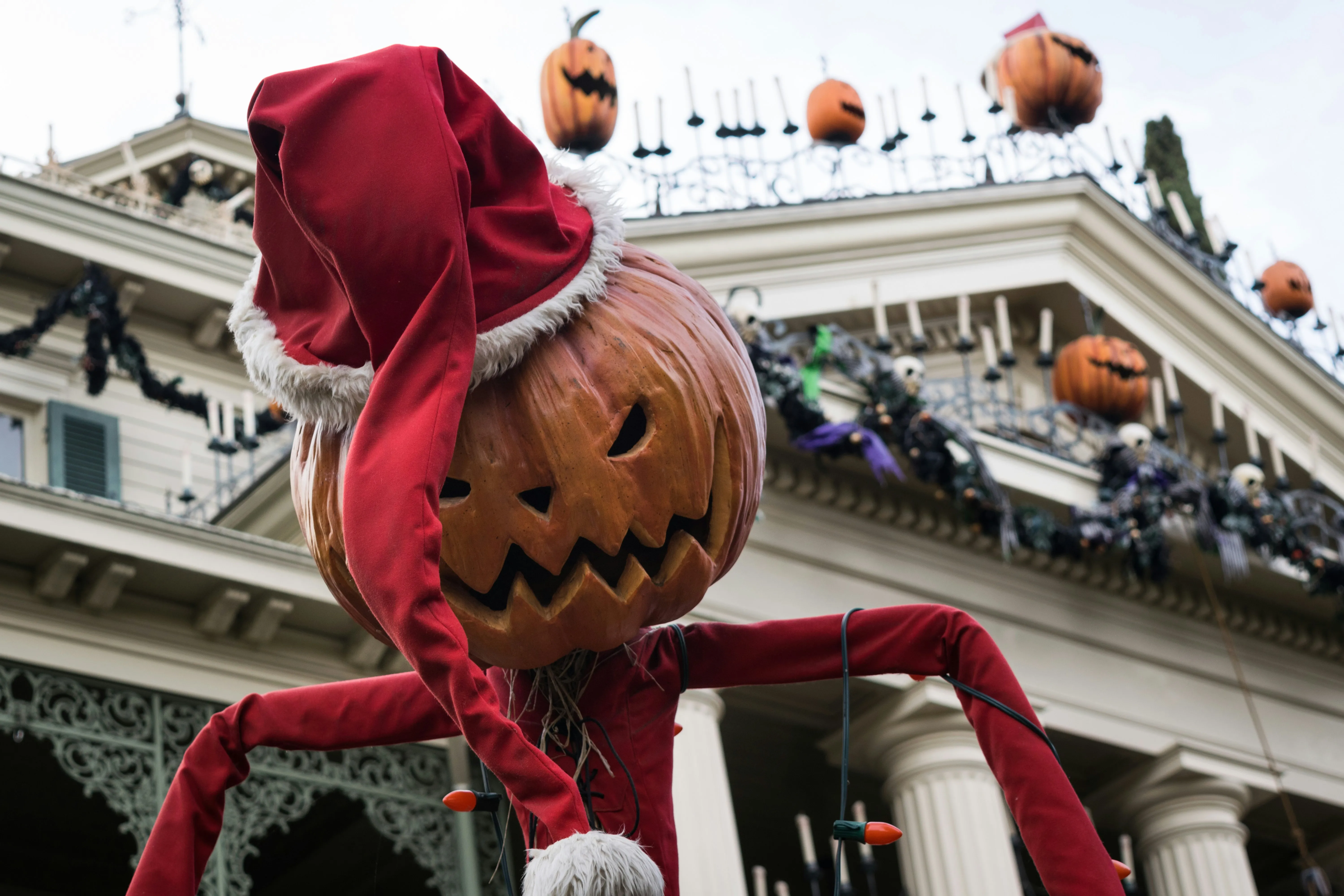 Giant Pumpkin Head on Parade Float in City HD Free Image