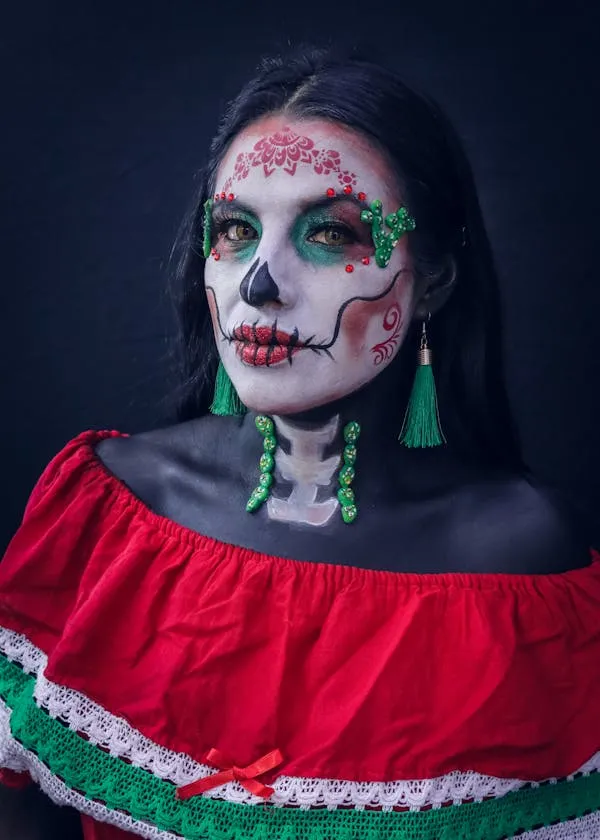Girl in Vibrant Day of the Dead Face Paint and Outfit