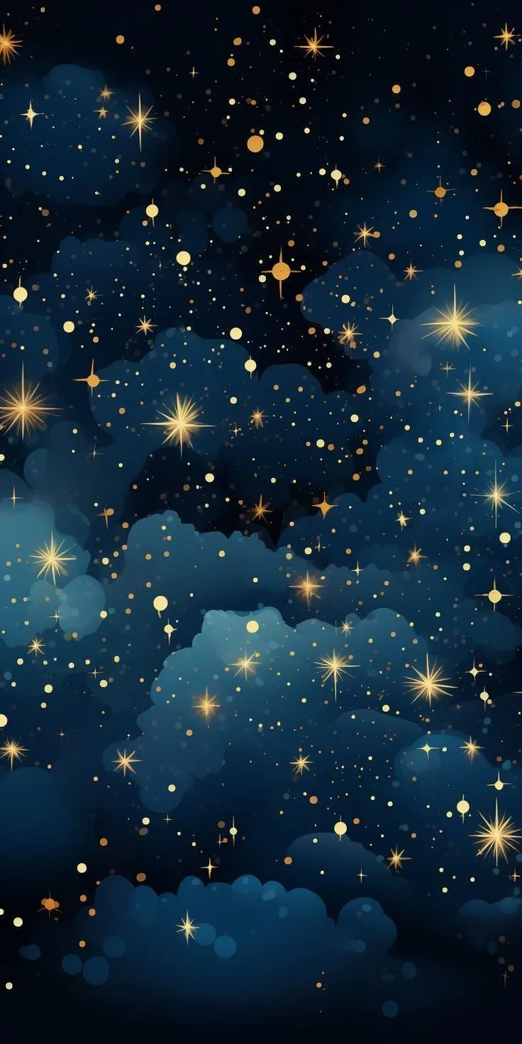 Glittering starry sky with small bursts of fireworks in the dark