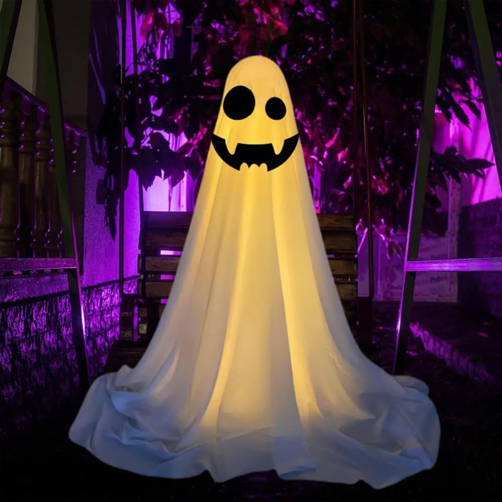 Glowing Ghost Halloween Decoration in Night Garden image