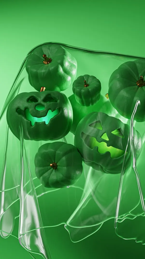 Glowing Green Halloween Pumpkins with Lights Wallppaer