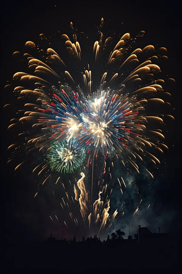 Golden Fireworks Illuminate the Night Sky in Stunning Displays