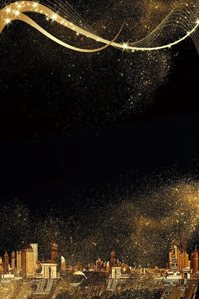 Golden sparks illuminating the city skyline at night
