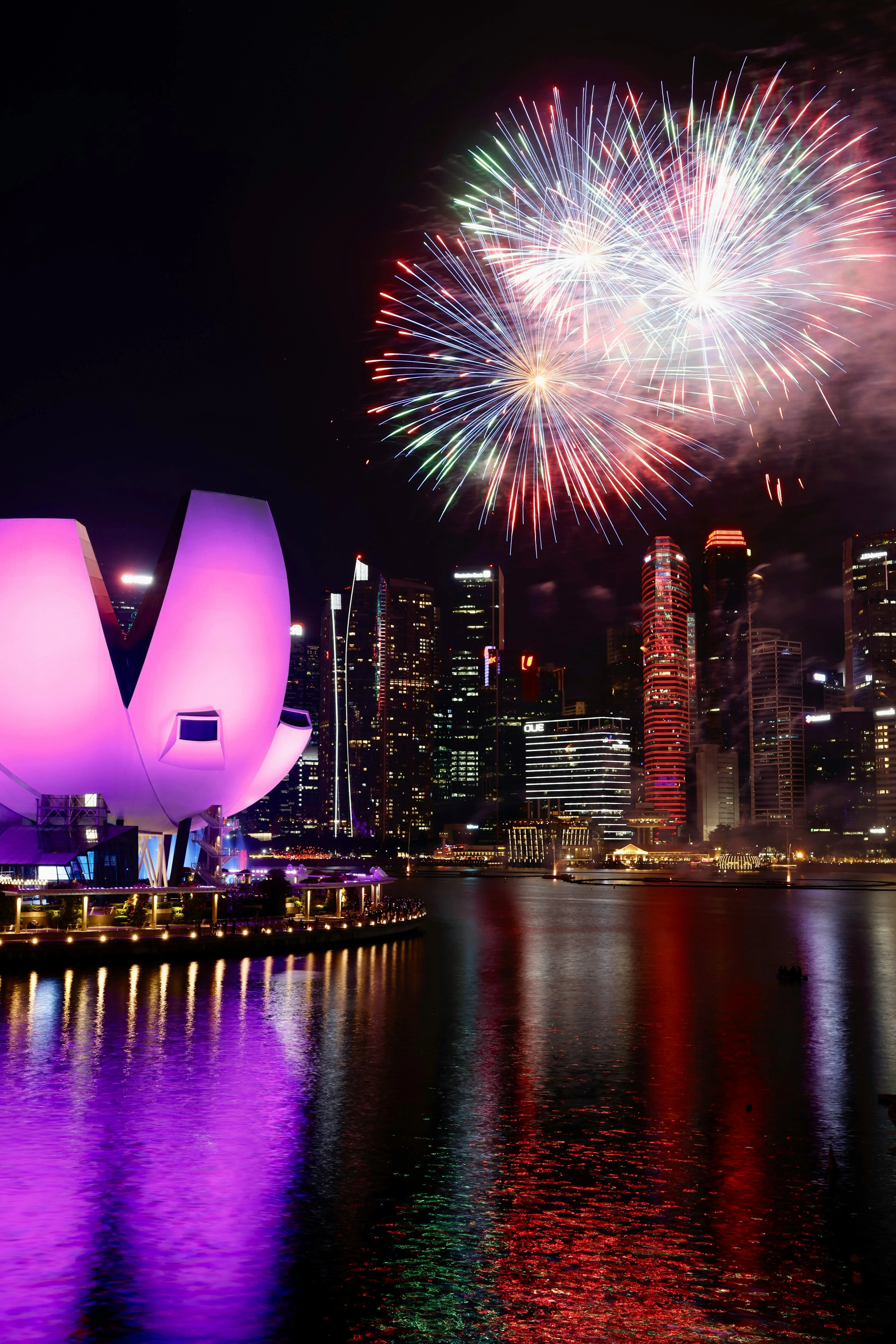 Gorgeous fireworks display above the city skyline at night