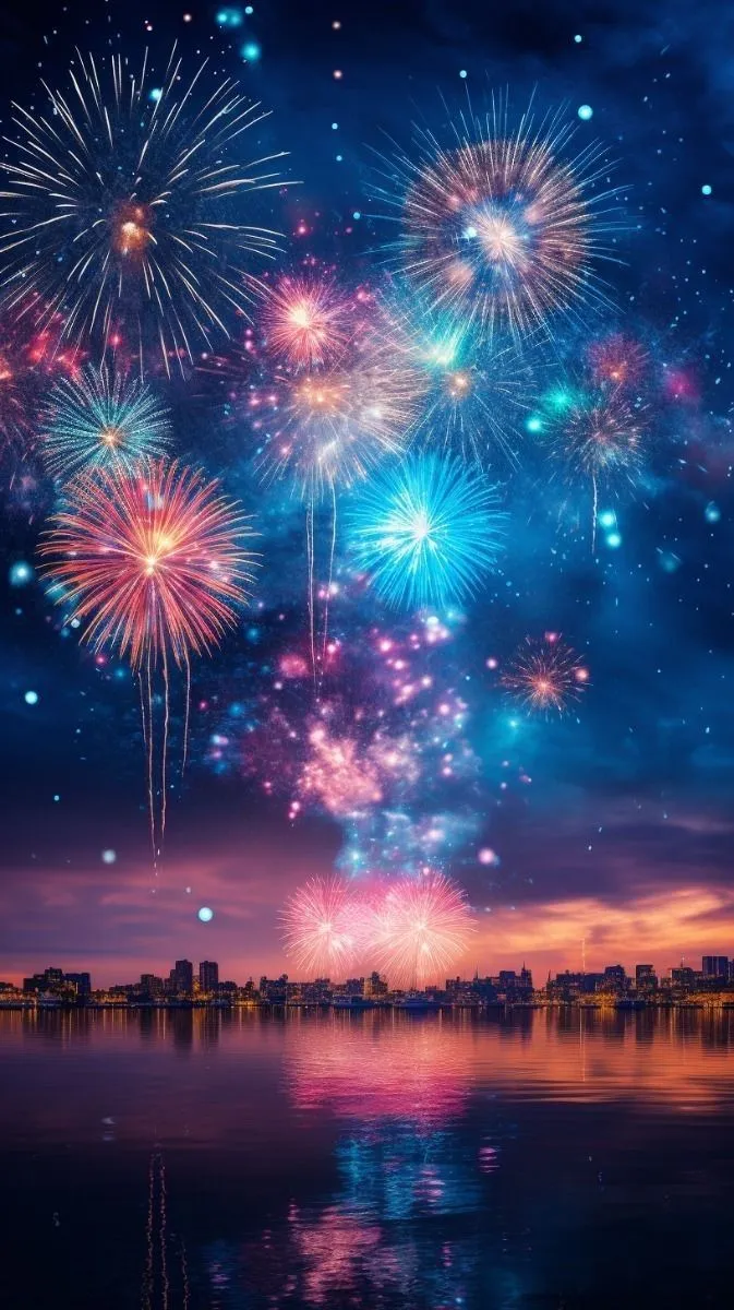Gorgeous Fireworks Lighting up the Sky over the Water