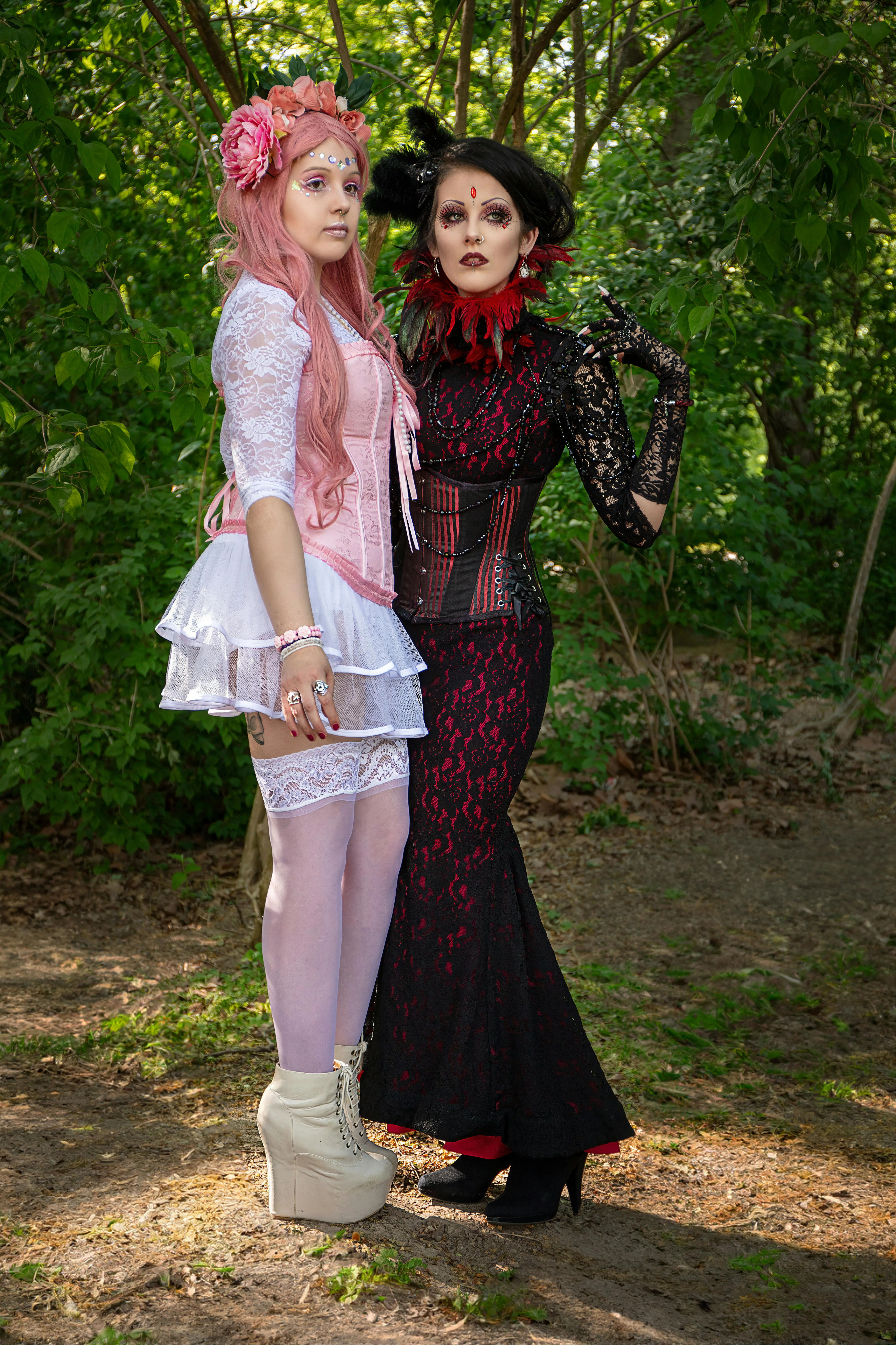 Goth and Fairy Duo in Enchanted Forest Halloween Costumes
