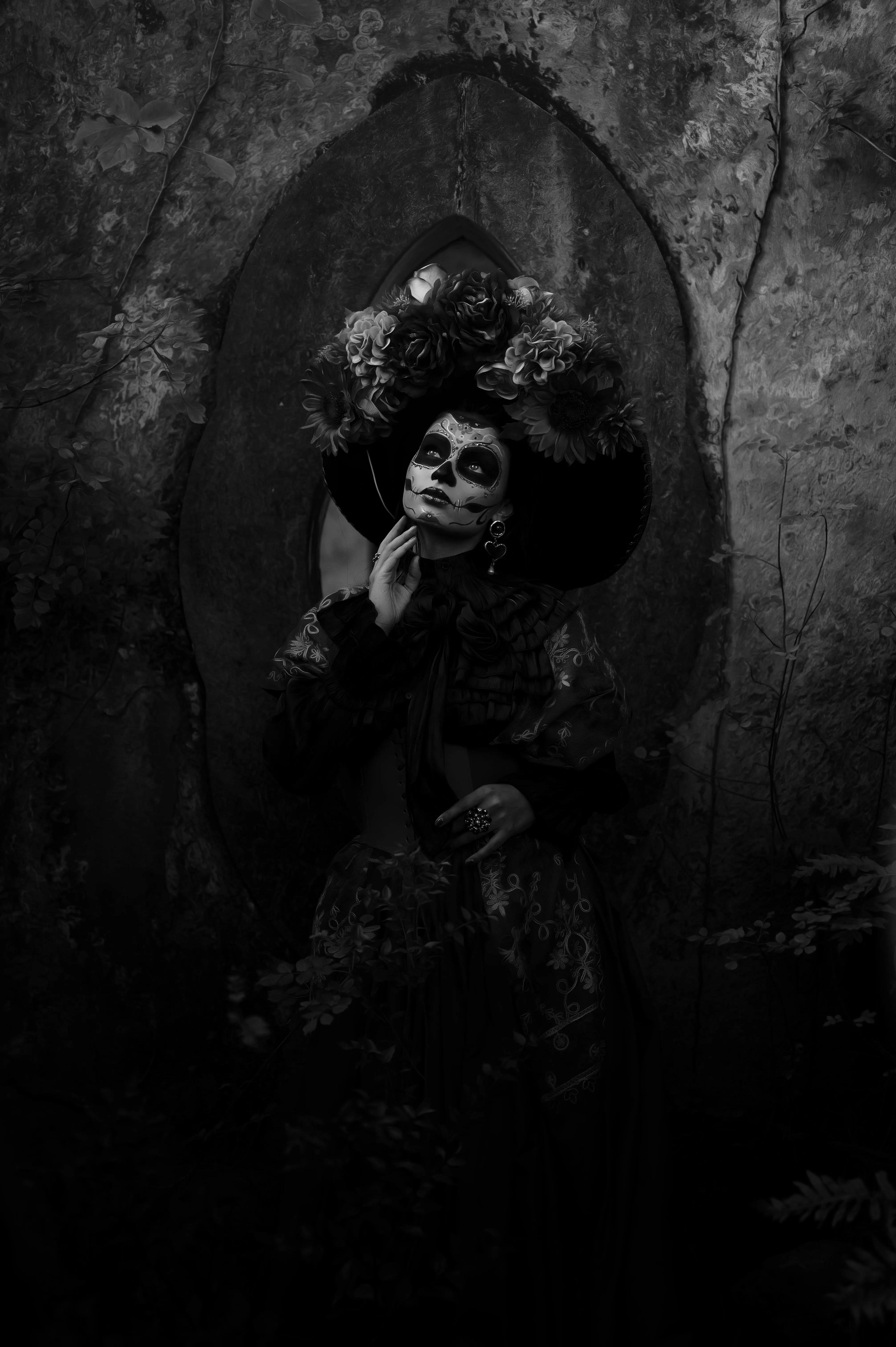Gothic Halloween Costume in Dark Atmosphere Wallpaper