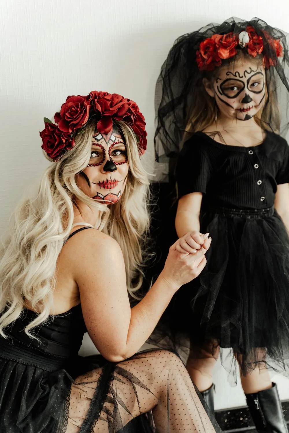 Gothic Halloween Makeup with Doll Themed Costume HD image