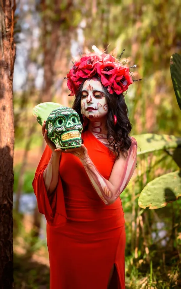 Gothic Red Dress with Halloween Creature for Festive Look