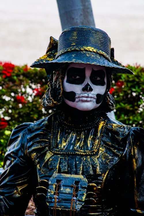 Gothic Skeleton Costume with Gold Details for Halloween