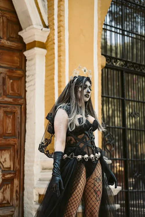 Gothic Woman in Black Outfit at Halloween Festival image