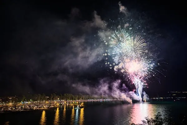Grand Fireworks over Water with Spectacular Colors