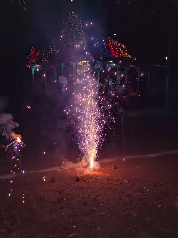 Ground Firework Fountain Sparkling in a Colorful Display