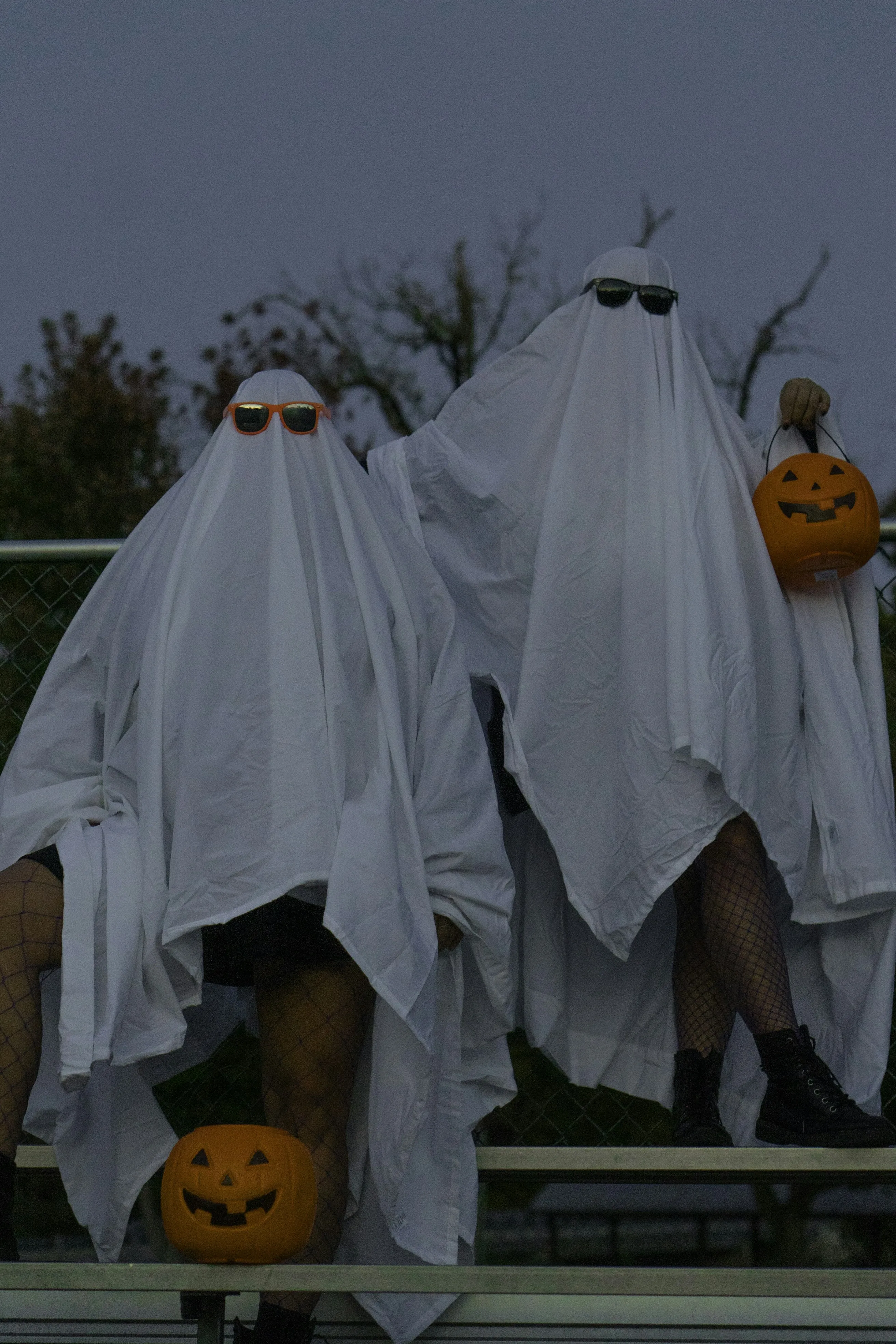 Group in Ghost Costumes with Pumpkin Decoration HD