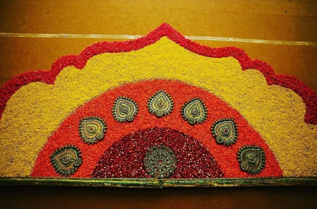 Half Rangoli floral design with Traditional Indian patterns