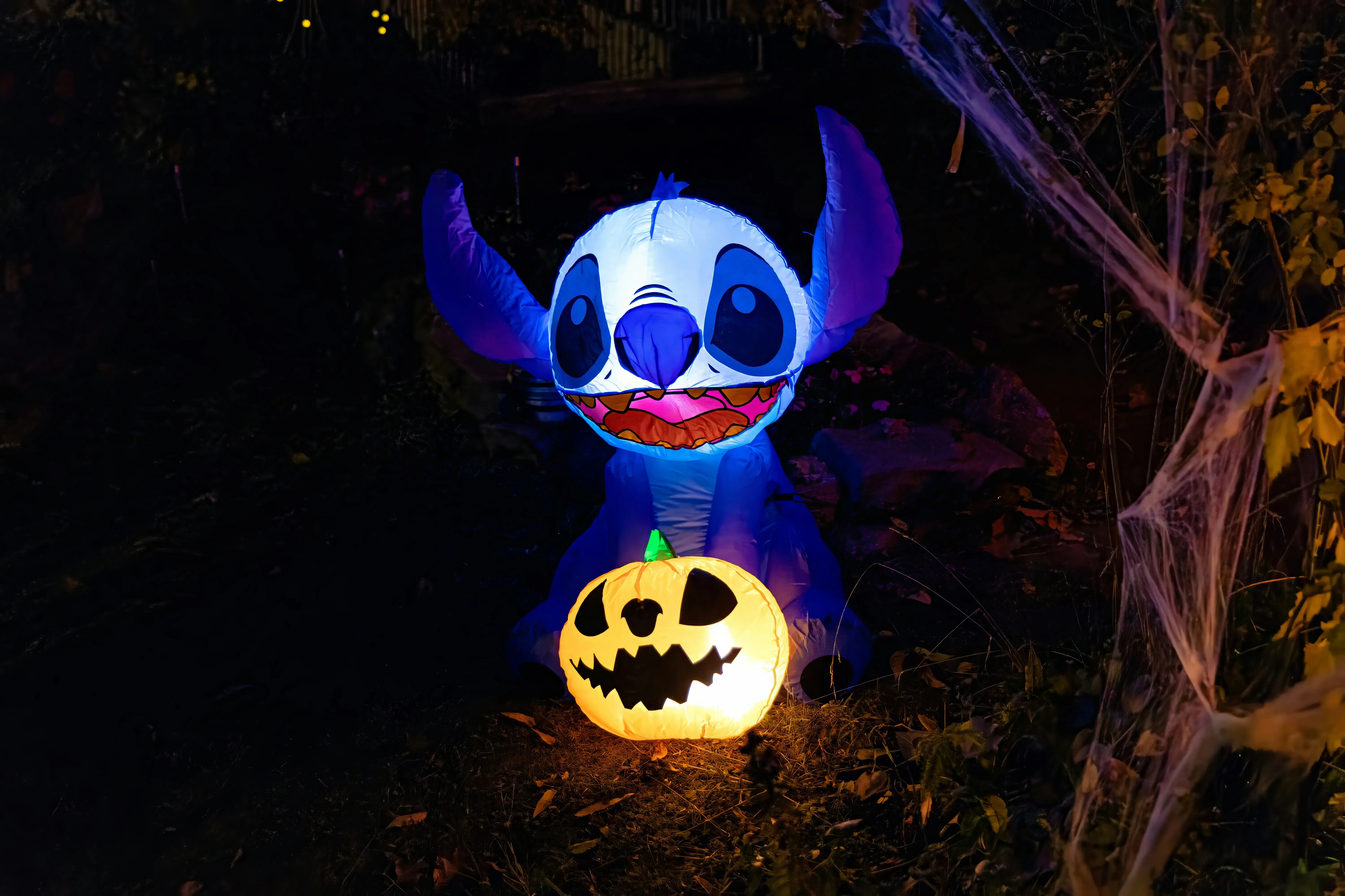 Halloween Disney Stitch Lights with Pumpkin Decorations