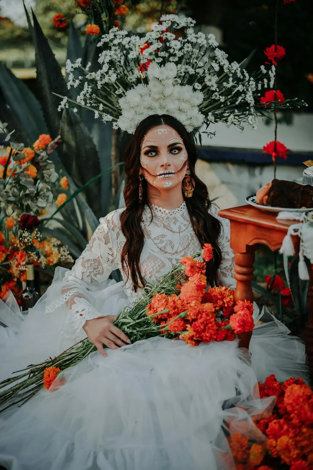 Halloween Festival Bride Wearing Elegant Floral Dress