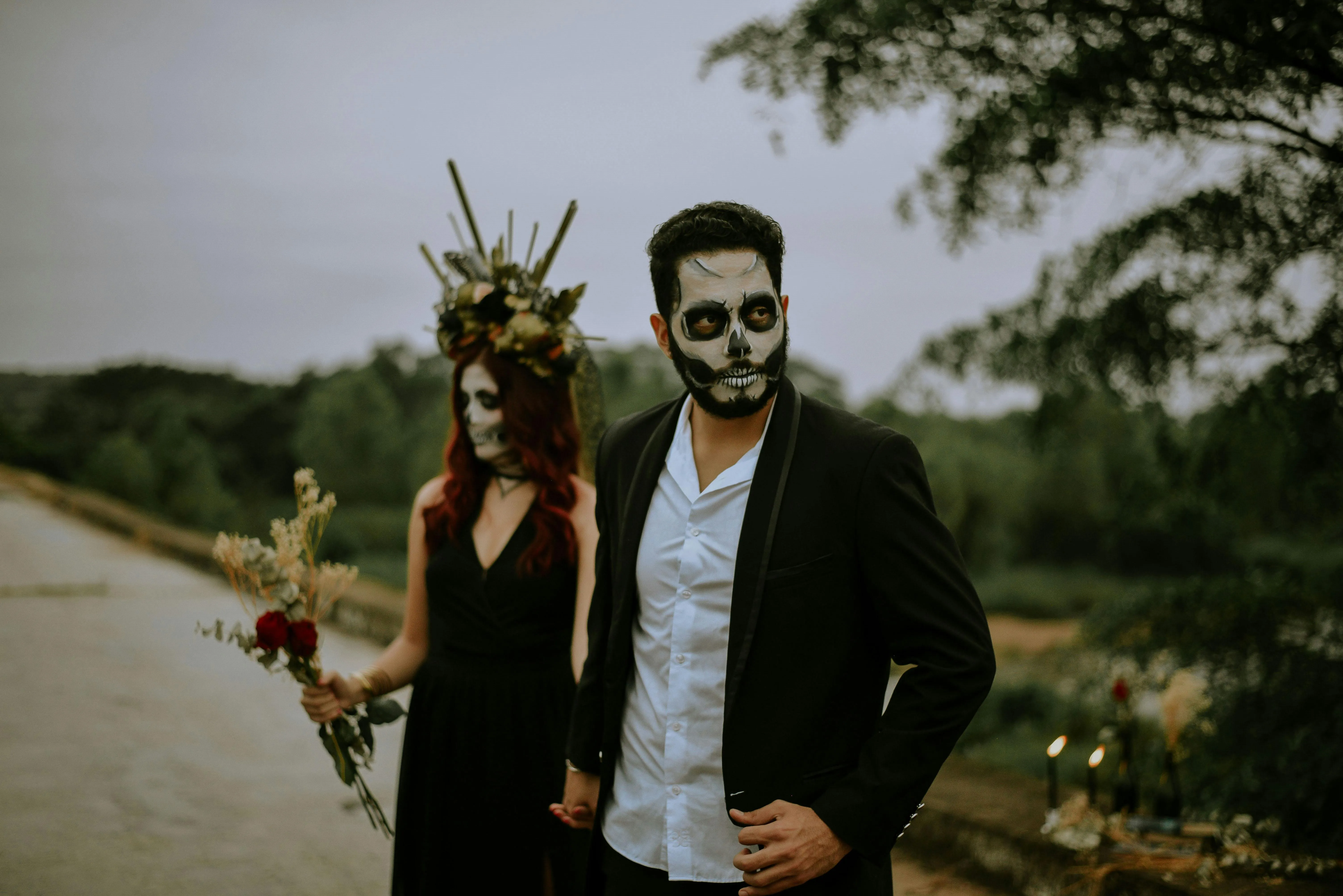 Halloween Festival Couple Costume with Tribal Masks image