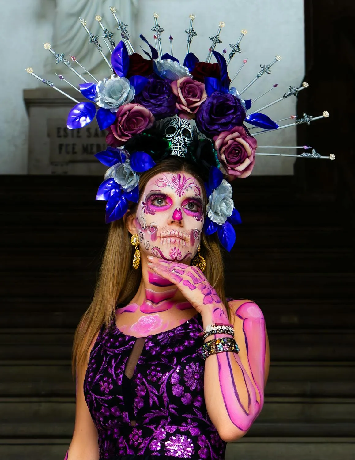 Halloween Festival Makeup with Elaborate Flower Headpiece