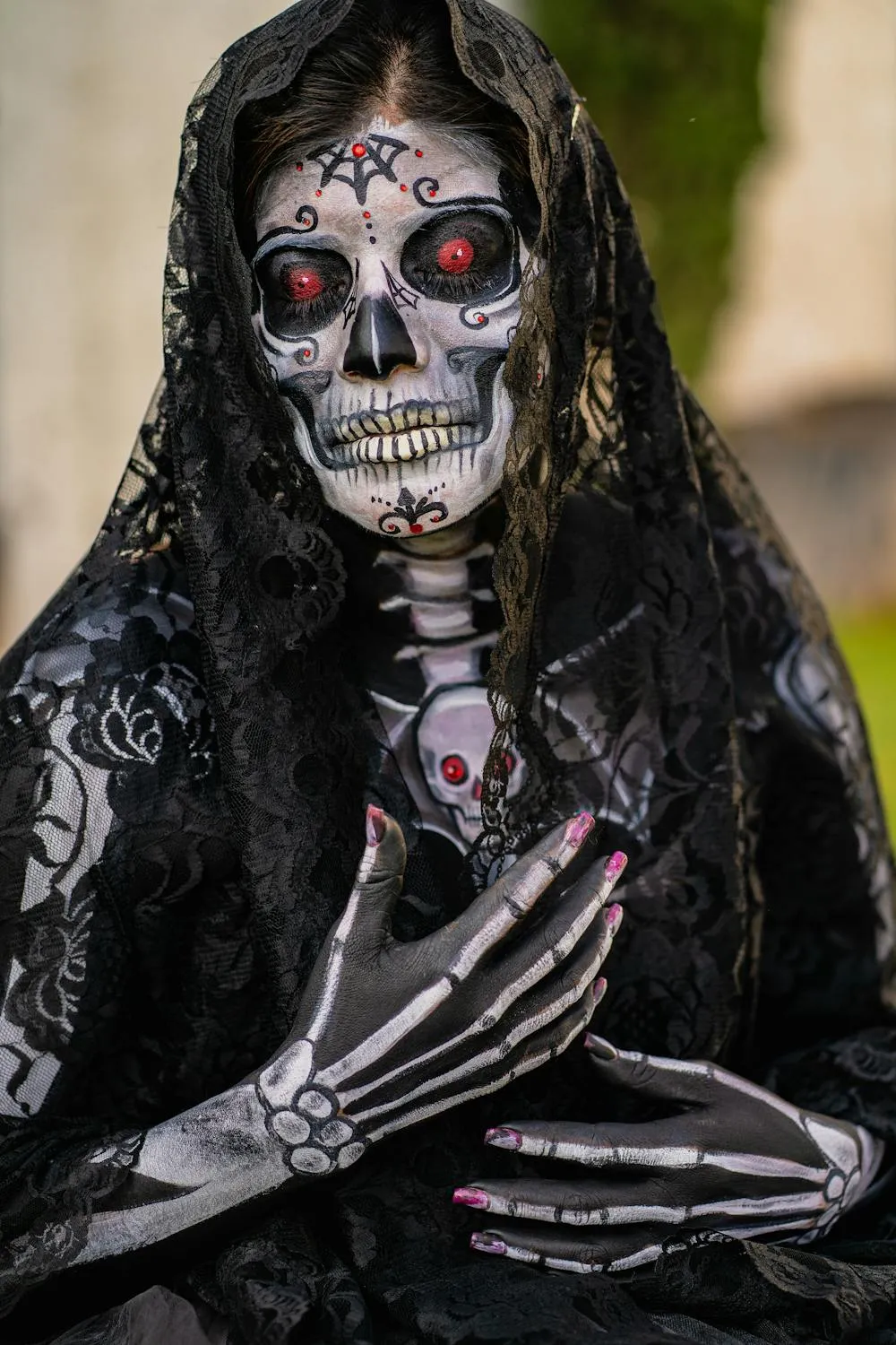 Halloween Festival Makeup with Skeleton Costume image