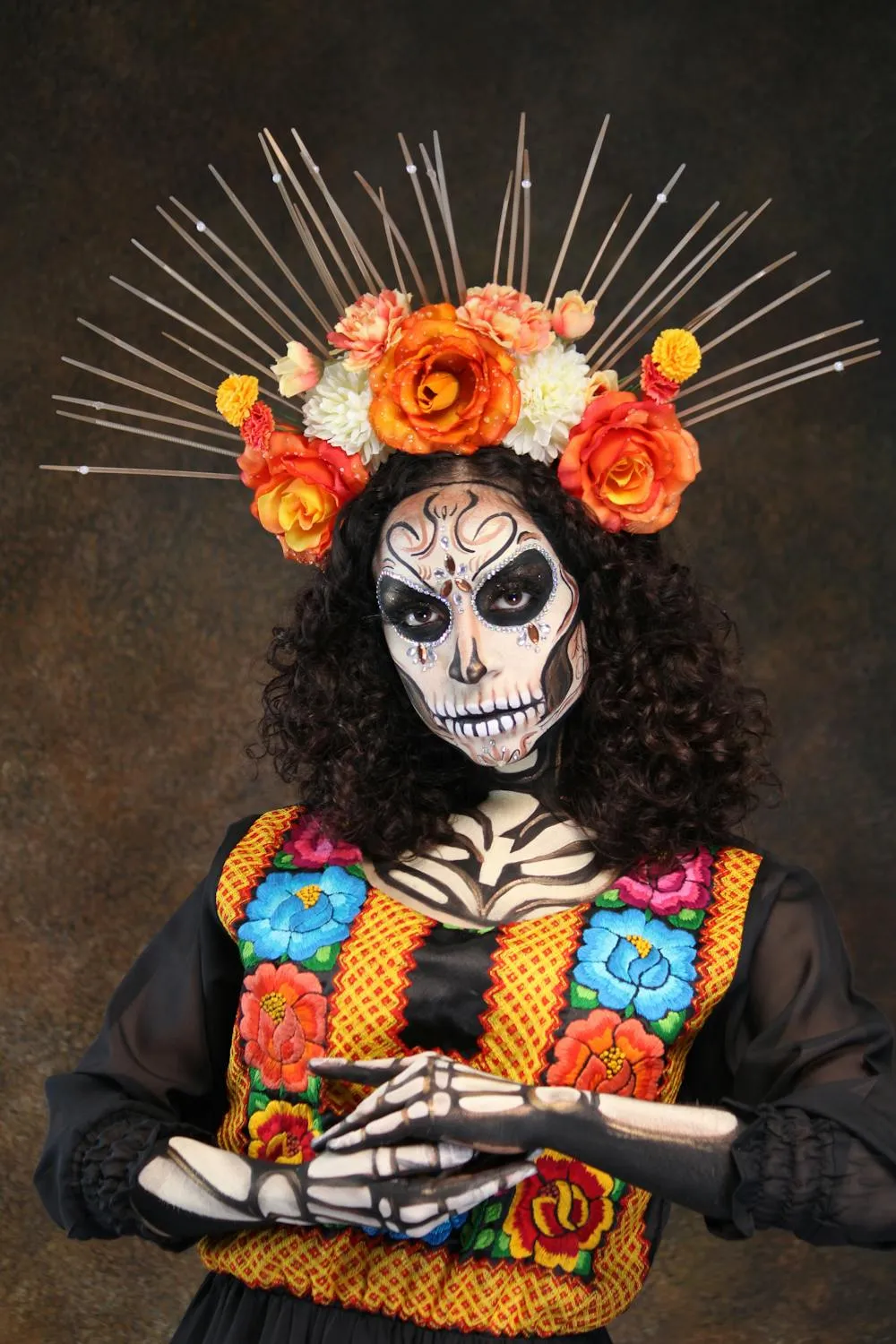 Halloween Festival Makeup with Traditional Flower Headpiece