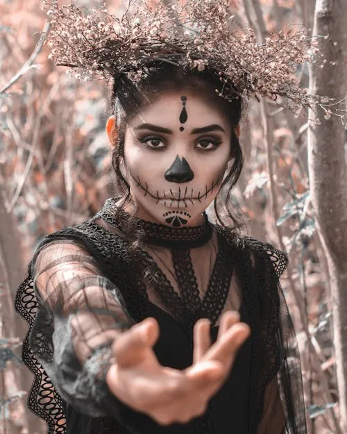Halloween Festival Woman with Dark Makeup and Costume