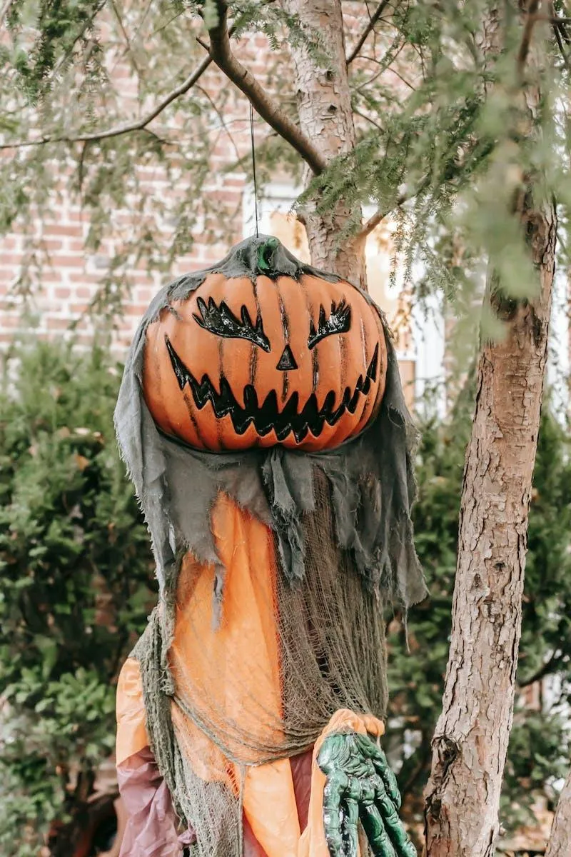 Halloween Hanging Pumpkin Decoration with Creepy Green Hand